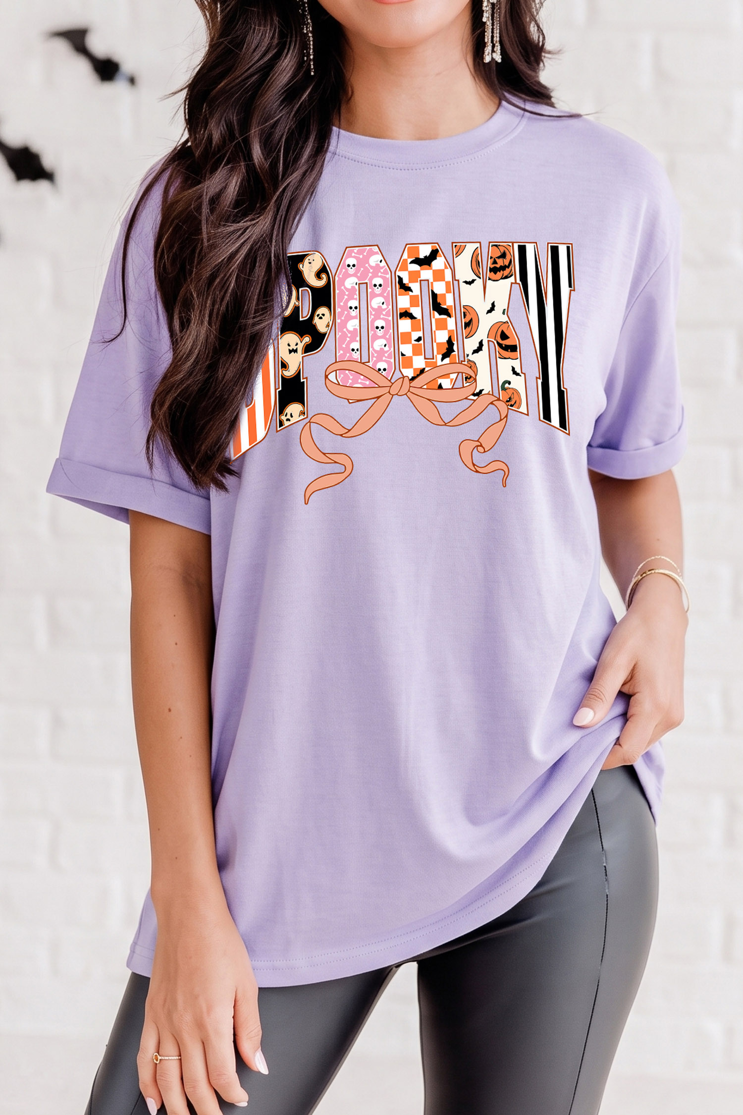 Short Sleeve Halloween Shirt, Festive Orchid Petal Casual Tee - Detail View 3 Short Sleeve Halloween Shirt, Festive Orchid Petal Casual Tee - Detail View 3