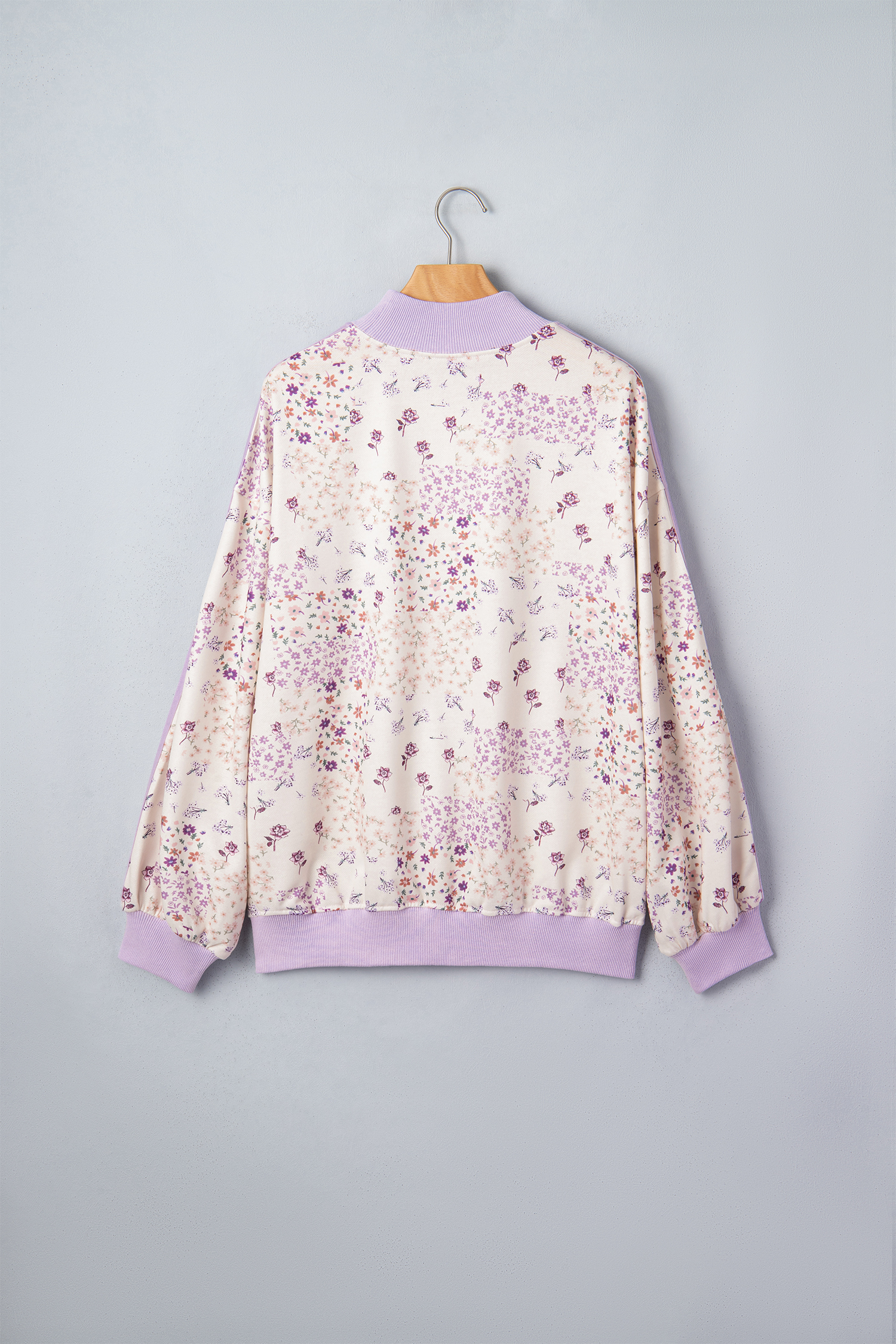 Cozy Polyester Floral High Neck Pullover, Women Casual Top - Detail View 6 Cozy Polyester Floral High Neck Pullover, Women Casual Top - Detail View 6