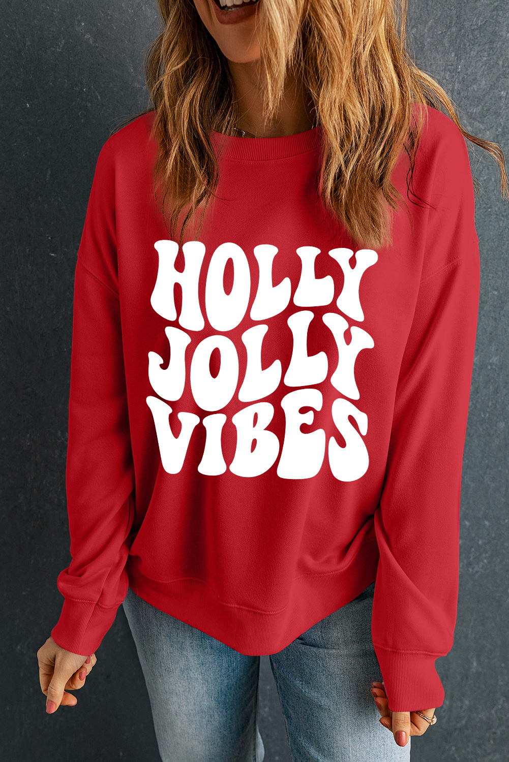 Cozy and Stylish Christmas Sweatshirt for Women - Red Letter Graphic - Detail View 8 Cozy and Stylish Christmas Sweatshirt for Women - Red Letter Graphic - Detail View 8