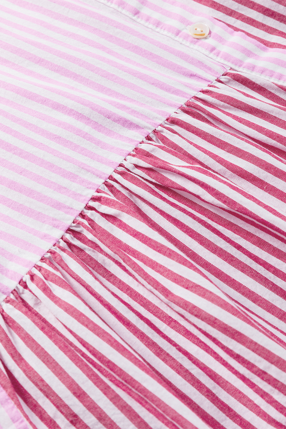 Casual Pink Striped Shirt, Half Sleeve Cotton Ruffle Top - Detail View 11 Casual Pink Striped Shirt, Half Sleeve Cotton Ruffle Top - Detail View 11