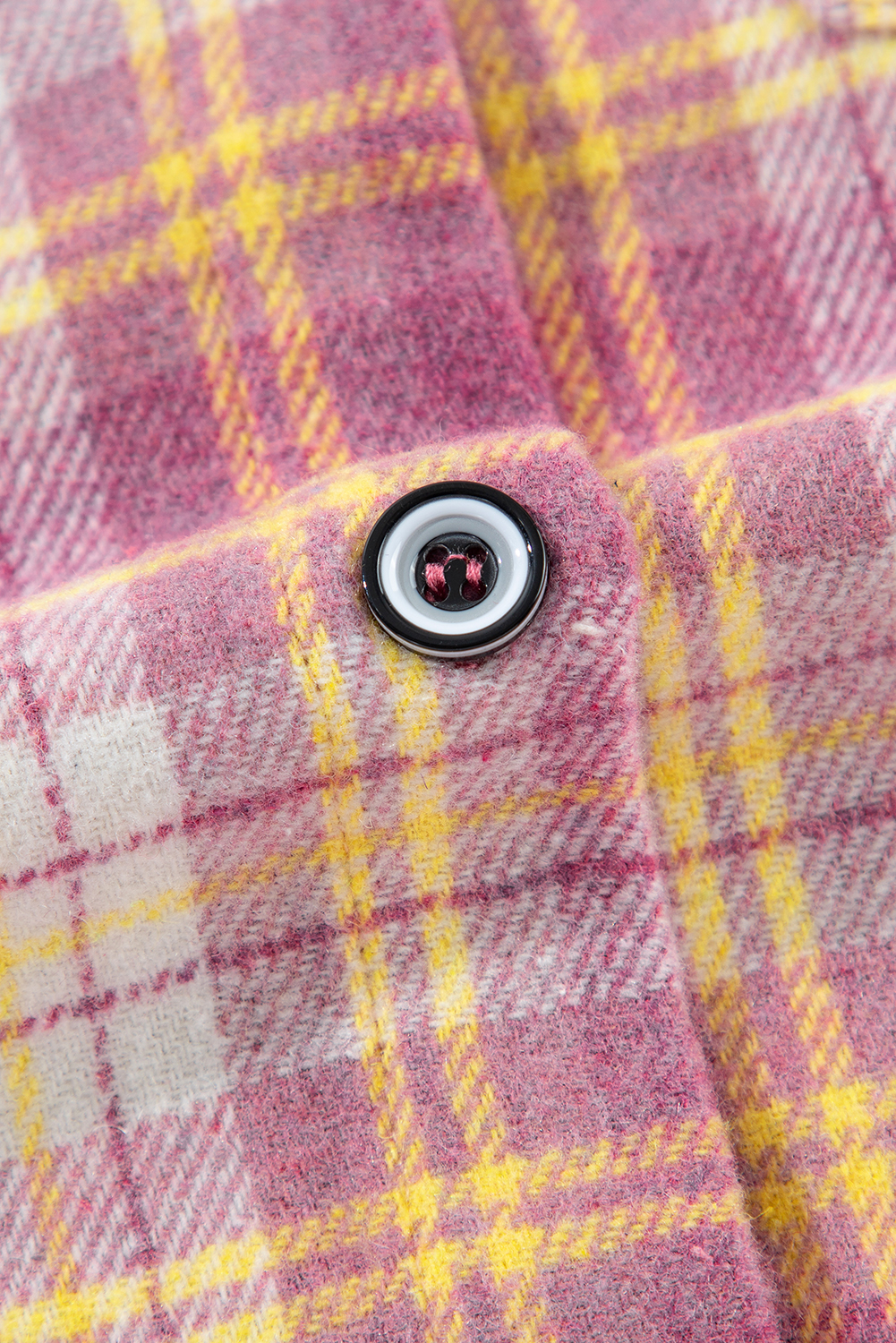 Women's Pink Plaid Print Chest Pocket Long Sleeve Shacket - Detail View 11 Women's Pink Plaid Print Chest Pocket Long Sleeve Shacket - Detail View 11