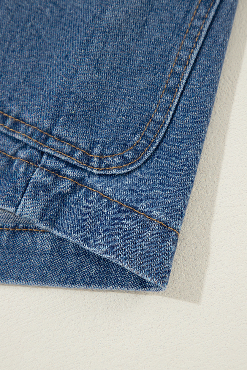 Women's Chic Sail Blue Lapel Collar Denim Jacket with Side Pockets - Detail View 11 Women's Chic Sail Blue Lapel Collar Denim Jacket with Side Pockets - Detail View 11