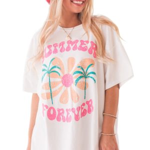 Summer Forever White Floral Graphic T-Shirt for Women - Main View