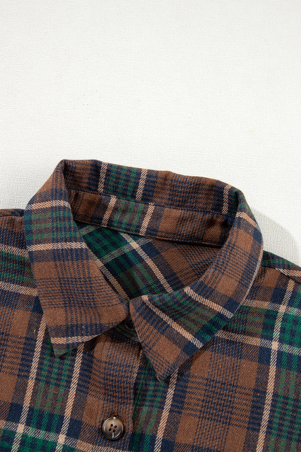 Plaid Shirting Jacket with Chest Flap Pockets - Brown - Detail View 12 Plaid Shirting Jacket with Chest Flap Pockets - Brown - Detail View 12