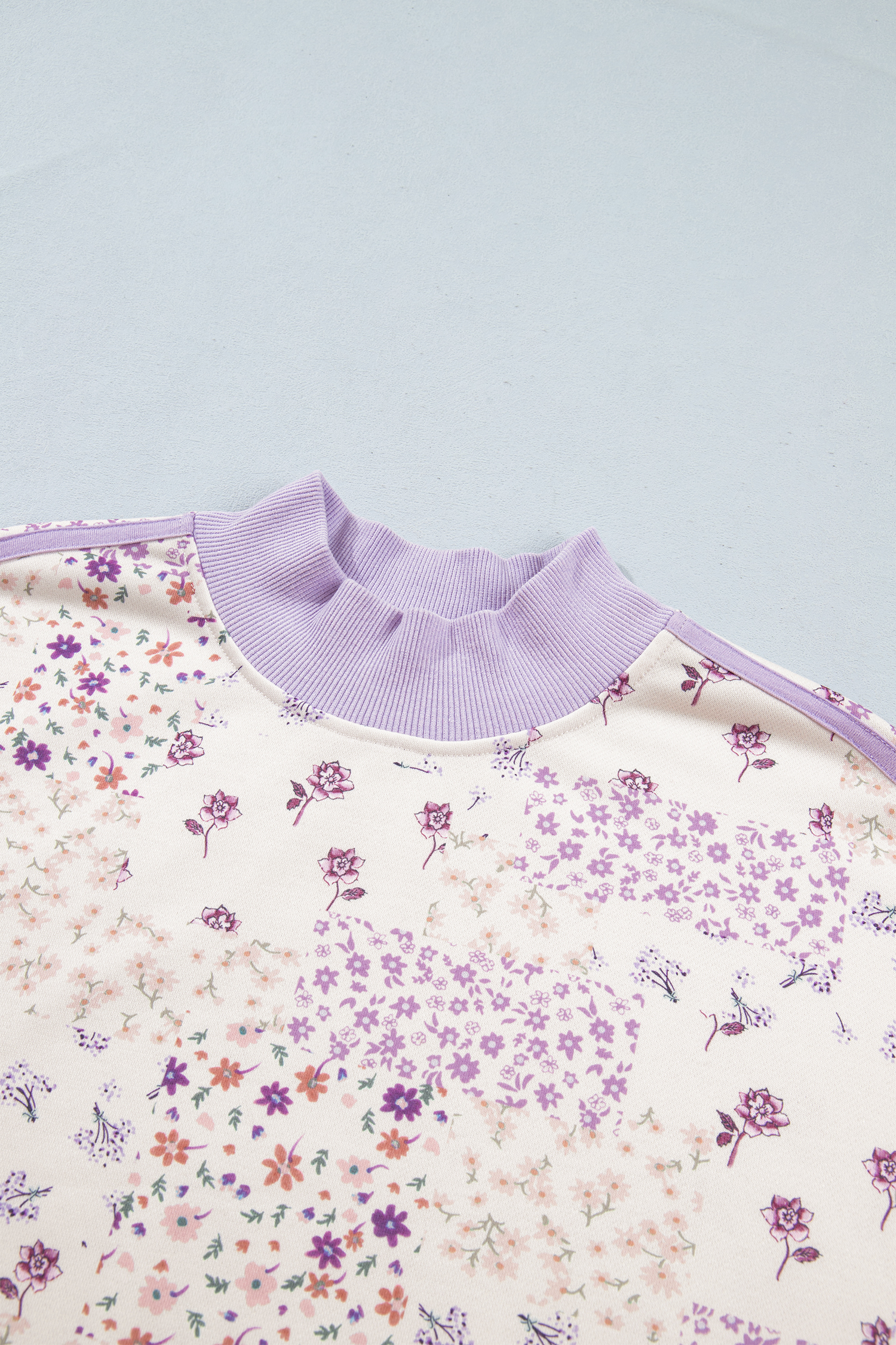 Purple Floral Print Panel Sweatshirt, Trendy Women Pullover - Detail View 11 Purple Floral Print Panel Sweatshirt, Trendy Women Pullover - Detail View 11