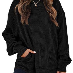 Women's Textured Sweatshirt, Casual Daily Pullover - Main View