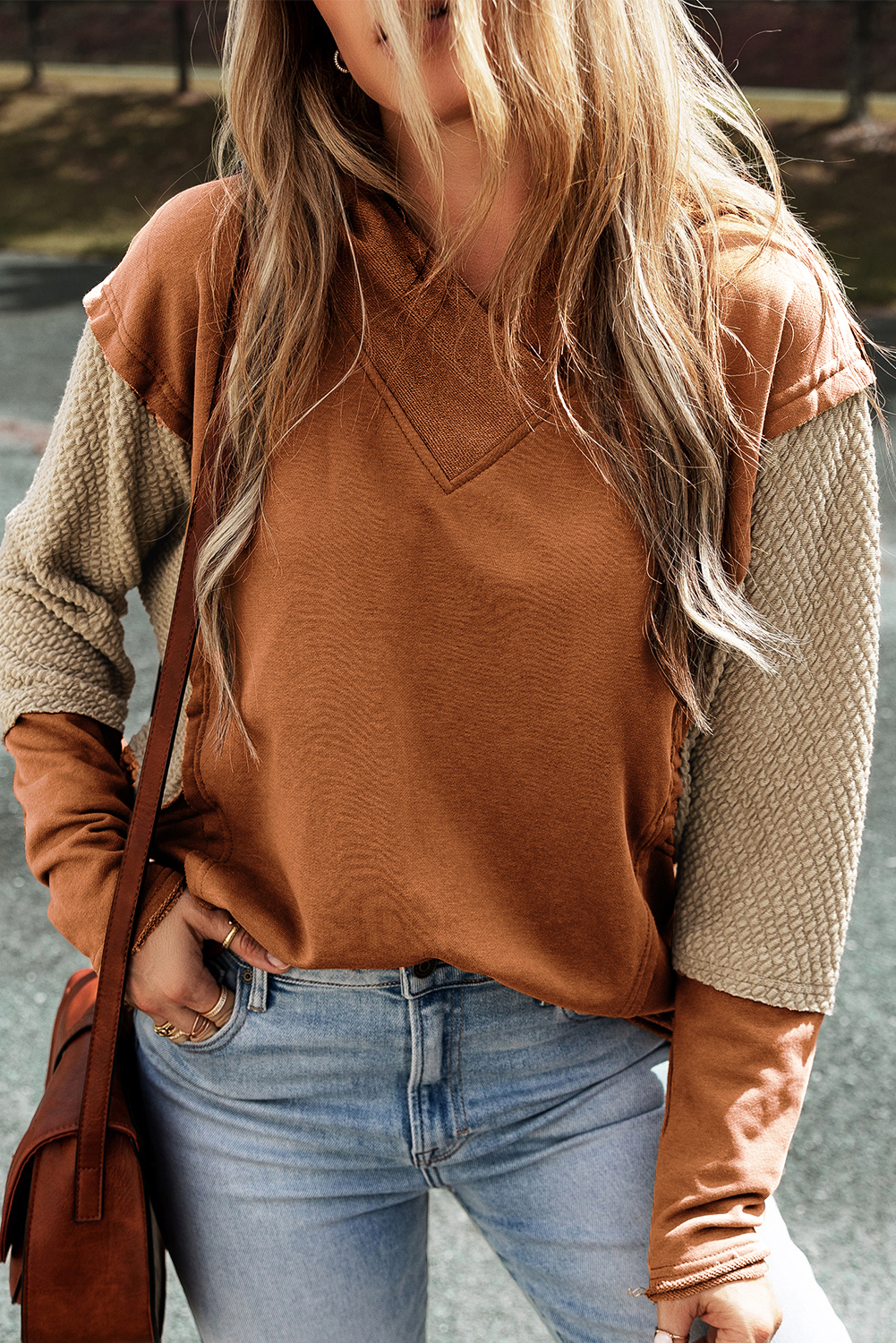 Contrast Sleeve Hoodie, Stylish Women's Casual Pullover - Detail View 5 Contrast Sleeve Hoodie, Stylish Women's Casual Pullover - Detail View 5