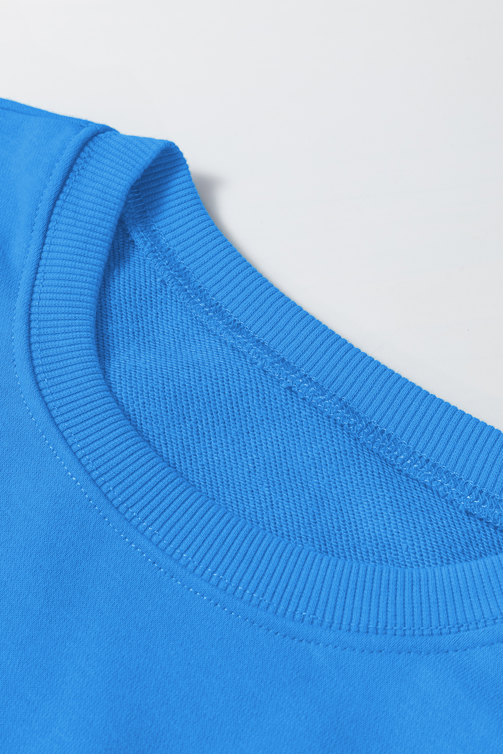 Women's Sky Blue Solid Color Drop Shoulder Long Sleeve Basic Sweatshirt - Detail View 9 Women's Sky Blue Solid Color Drop Shoulder Long Sleeve Basic Sweatshirt - Detail View 9