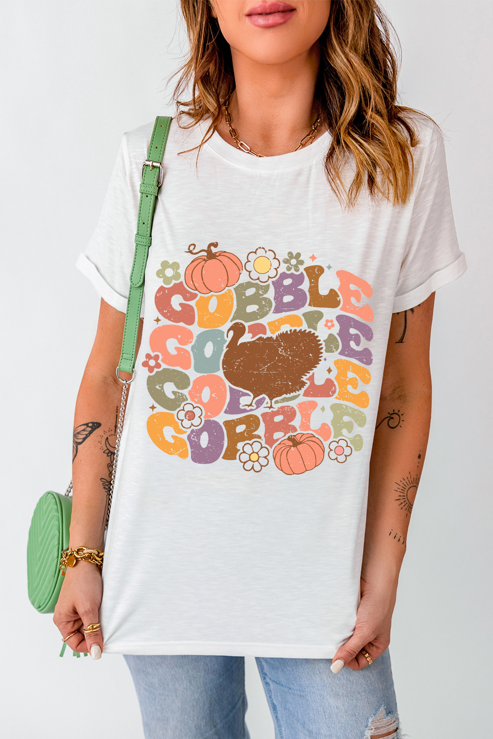 Women's Graphic Tee, Thanksgiving Shirt, Turkey Graphic, Gobble Tee, Casual Wear, Round Neck, Soft Cotton Blend, Trendy Design, Summer Fashion, Daily Outfit, Comfortable T-Shirt, Slogan Print, Shift Silhouette, Short Sleeve - Detail View 4 Women's Graphic Tee, Thanksgiving Shirt, Turkey Graphic, Gobble Tee, Casual Wear, Round Neck, Soft Cotton Blend, Trendy Design, Summer Fashion, Daily Outfit, Comfortable T-Shirt, Slogan Print, Shift Silhouette, Short Sleeve - Detail View 4