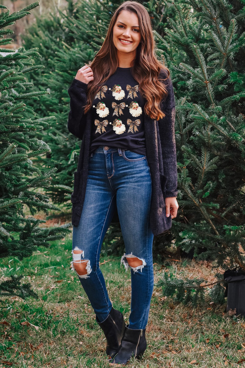 Santa's Little Helper: Fun and Festive Graphics T-Shirt - Leopard Print and Bow - Detail View 6 Santa's Little Helper: Fun and Festive Graphics T-Shirt - Leopard Print and Bow - Detail View 6