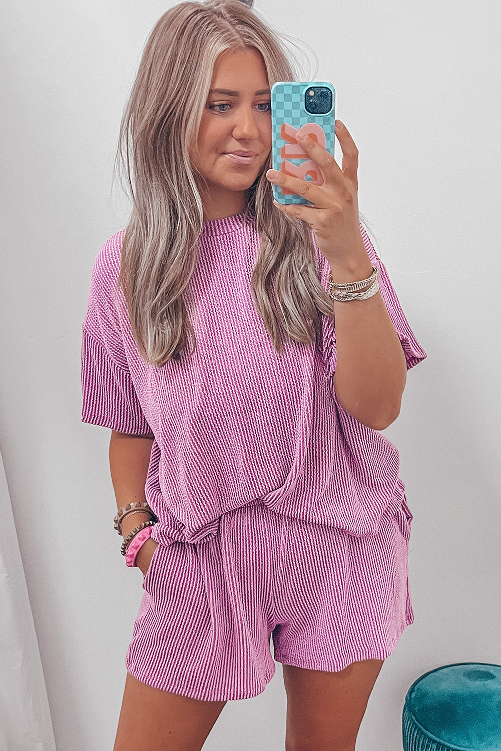 Casual Ribbed Tee and Shorts, Comfortable Women's Summer Set - Detail View 9 Casual Ribbed Tee and Shorts, Comfortable Women's Summer Set - Detail View 9