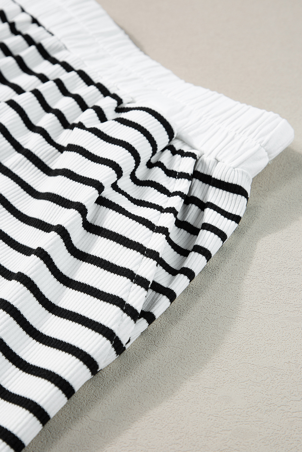 Relaxed Ribbed Shorts Set, Women's Daily Striped Tee Loungewear - Detail View 15 Relaxed Ribbed Shorts Set, Women's Daily Striped Tee Loungewear - Detail View 15