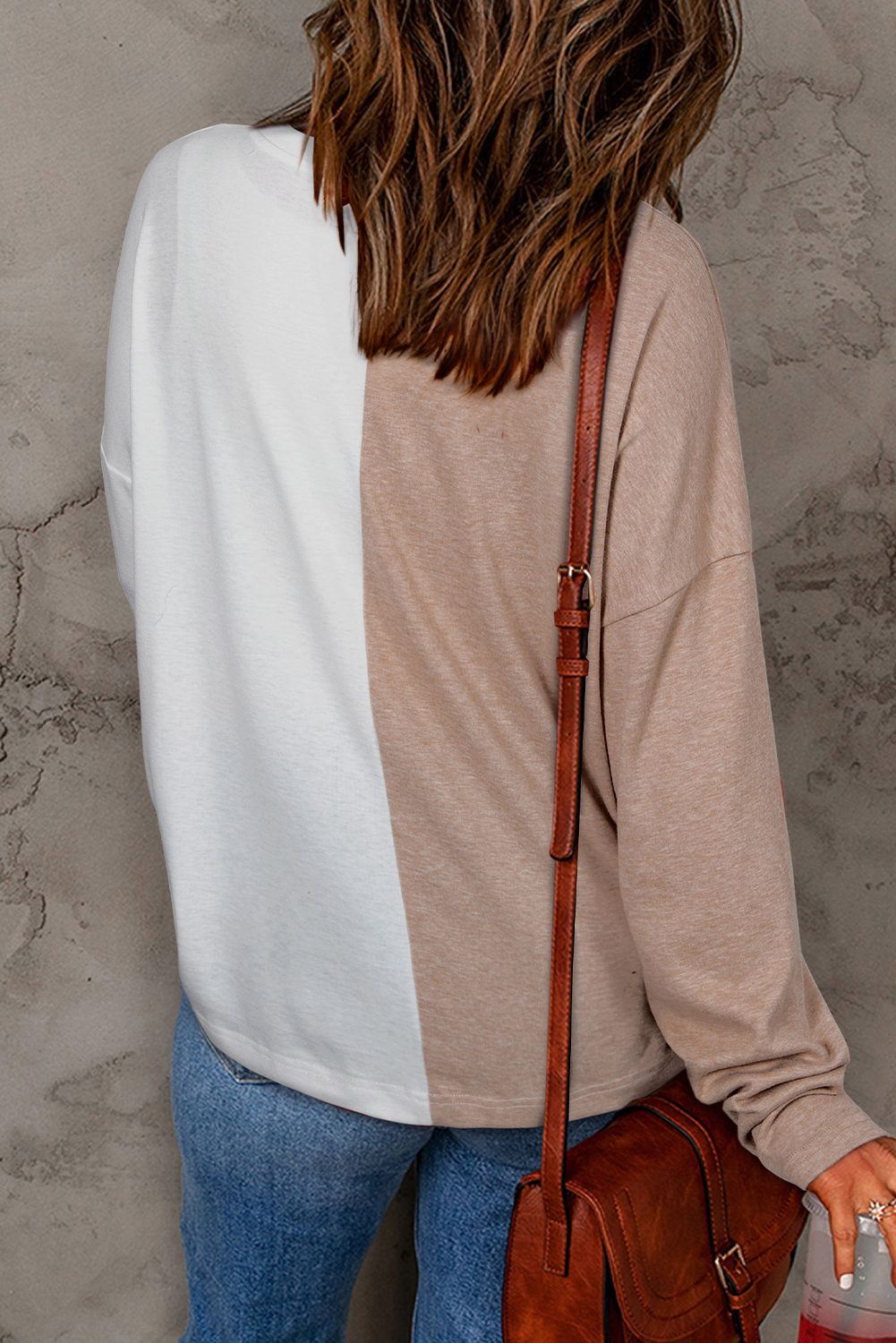Versatile Khaki Colorblock Crew Neck Top - Ideal for Everyday Wear - Detail View 3 Versatile Khaki Colorblock Crew Neck Top - Ideal for Everyday Wear - Detail View 3