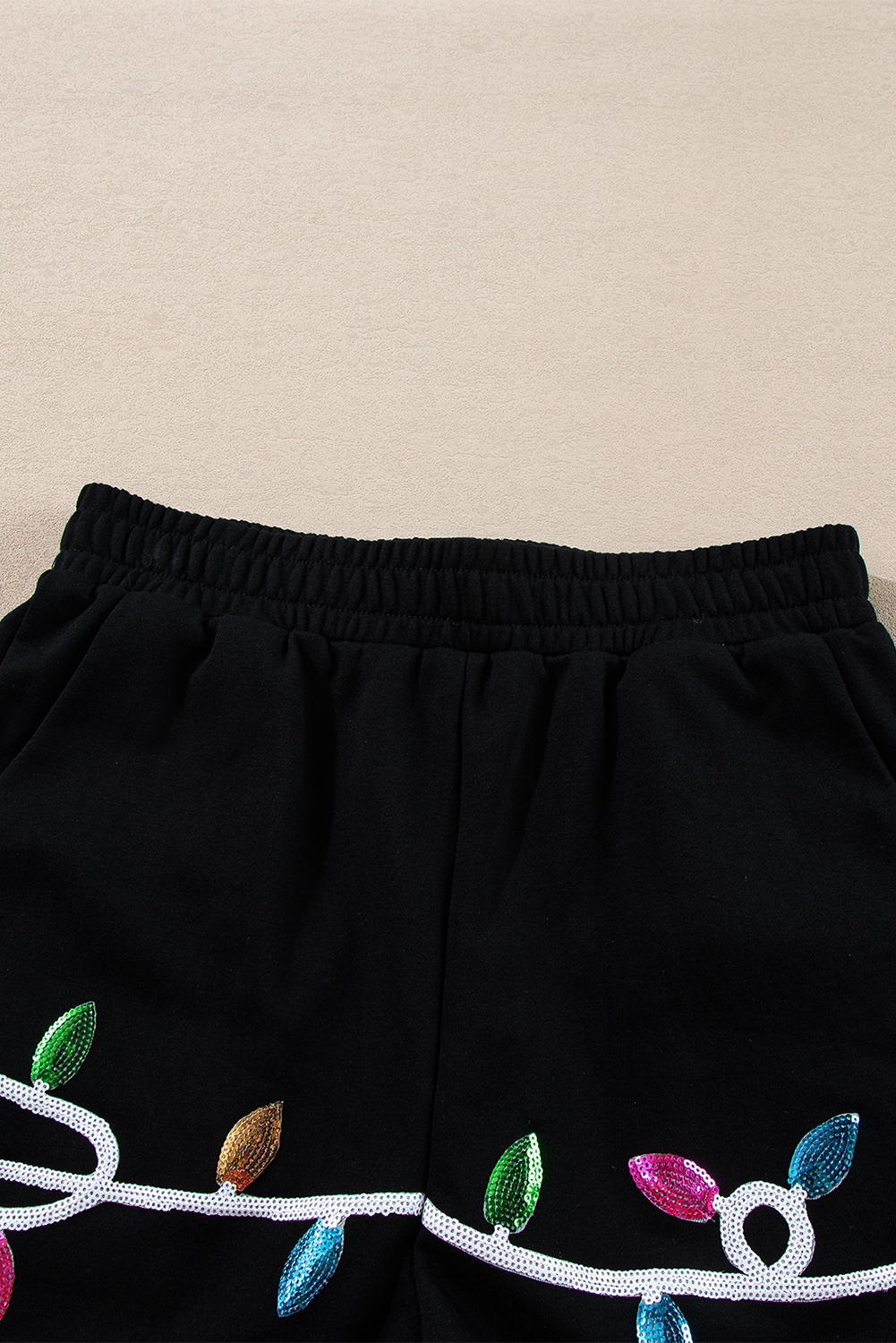 Casual Holiday Outfit with Long Sleeves and High-Waisted Shorts - Black Sequins - Detail View 18 Casual Holiday Outfit with Long Sleeves and High-Waisted Shorts - Black Sequins - Detail View 18