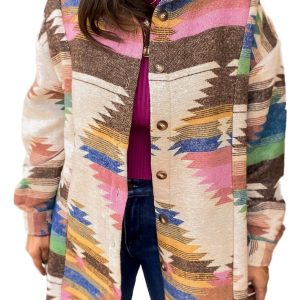 Women's White Aztec Print Button Up Shacket - Main View