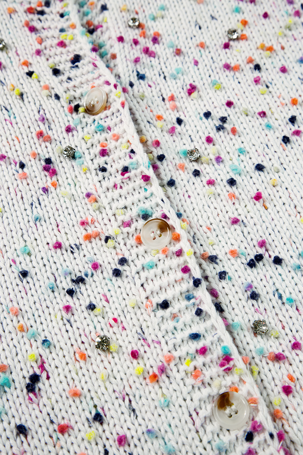 Women's Sweater, Cardigan, White, Multicolor Confetti, Long Sleeve, Button Front, Flattering Fit, Winter Season, Casual Style, Trendy, Best Sellers, Daily Wear, Sweaters & Cardigans, Chic Look - Detail View 10 Women's Sweater, Cardigan, White, Multicolor Confetti, Long Sleeve, Button Front, Flattering Fit, Winter Season, Casual Style, Trendy, Best Sellers, Daily Wear, Sweaters & Cardigans, Chic Look - Detail View 10