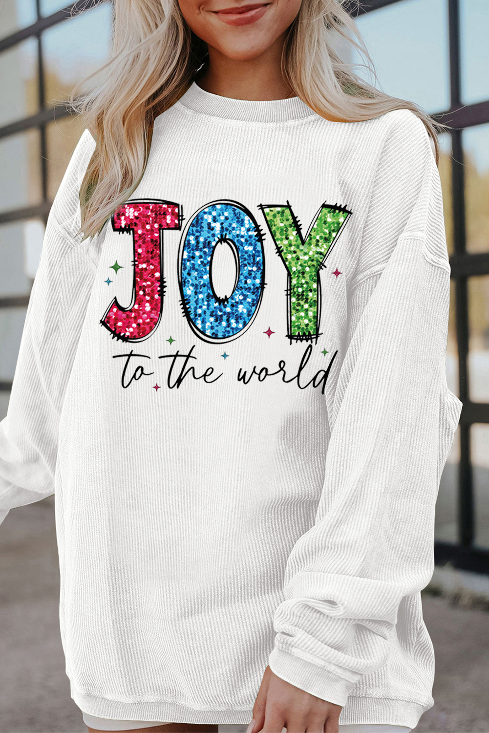 Cozy Long Sleeve White Sweatshirt for Women - Perfect Holiday Gift - Detail View 3 Cozy Long Sleeve White Sweatshirt for Women - Perfect Holiday Gift - Detail View 3