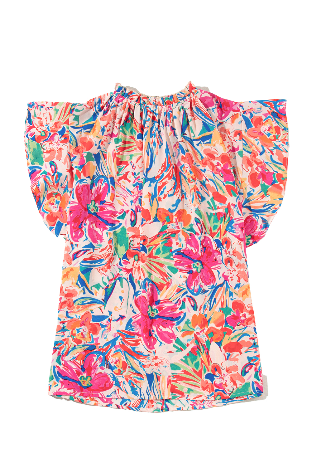 Women's Ruffle Sleeve Summer Top, Abstract Floral V Neck - Detail View 12 Women's Ruffle Sleeve Summer Top, Abstract Floral V Neck - Detail View 12