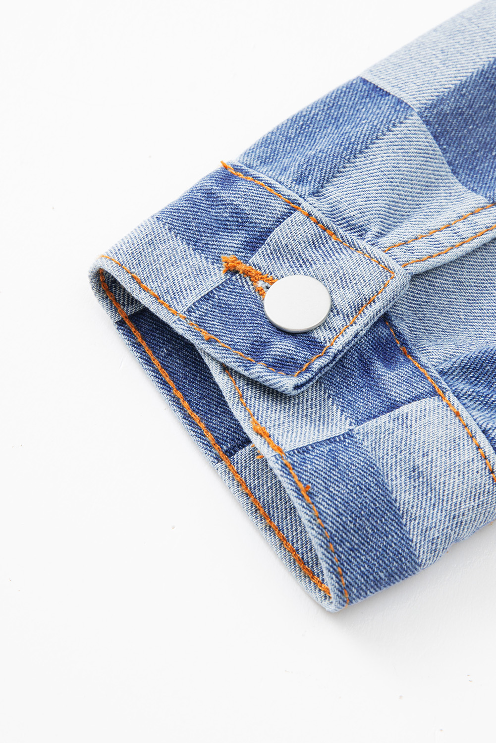 Women's Denim Jacket, Light Blue, Checkered Patchwork, Button-Up, Long Sleeve, Casual Style, Fall & Autumn Wear, Two-Tone Pattern, Flap Pockets, Practical, Trendy, Versatile, Outerwear, Plaid Pattern - Detail View 20 Women's Denim Jacket, Light Blue, Checkered Patchwork, Button-Up, Long Sleeve, Casual Style, Fall & Autumn Wear, Two-Tone Pattern, Flap Pockets, Practical, Trendy, Versatile, Outerwear, Plaid Pattern - Detail View 20