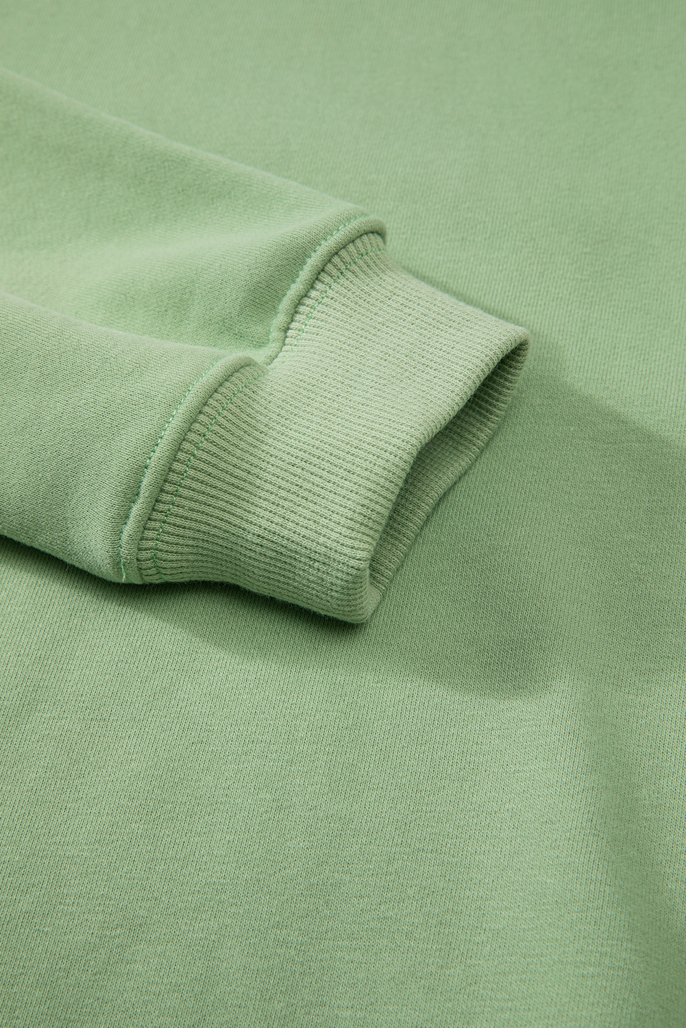 Cozy Winter Sweatshirt: Smoke Green Solid Color with Fleece Lining and Drop Shoulder - Detail View 17 Cozy Winter Sweatshirt: Smoke Green Solid Color with Fleece Lining and Drop Shoulder - Detail View 17