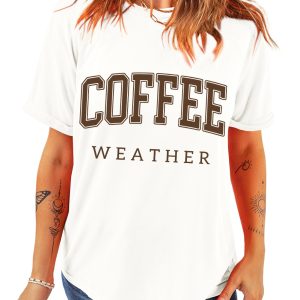 Women's White COFFEE WEATHER Round Neck Graphic T-Shirt for Coffee Lovers - Main View