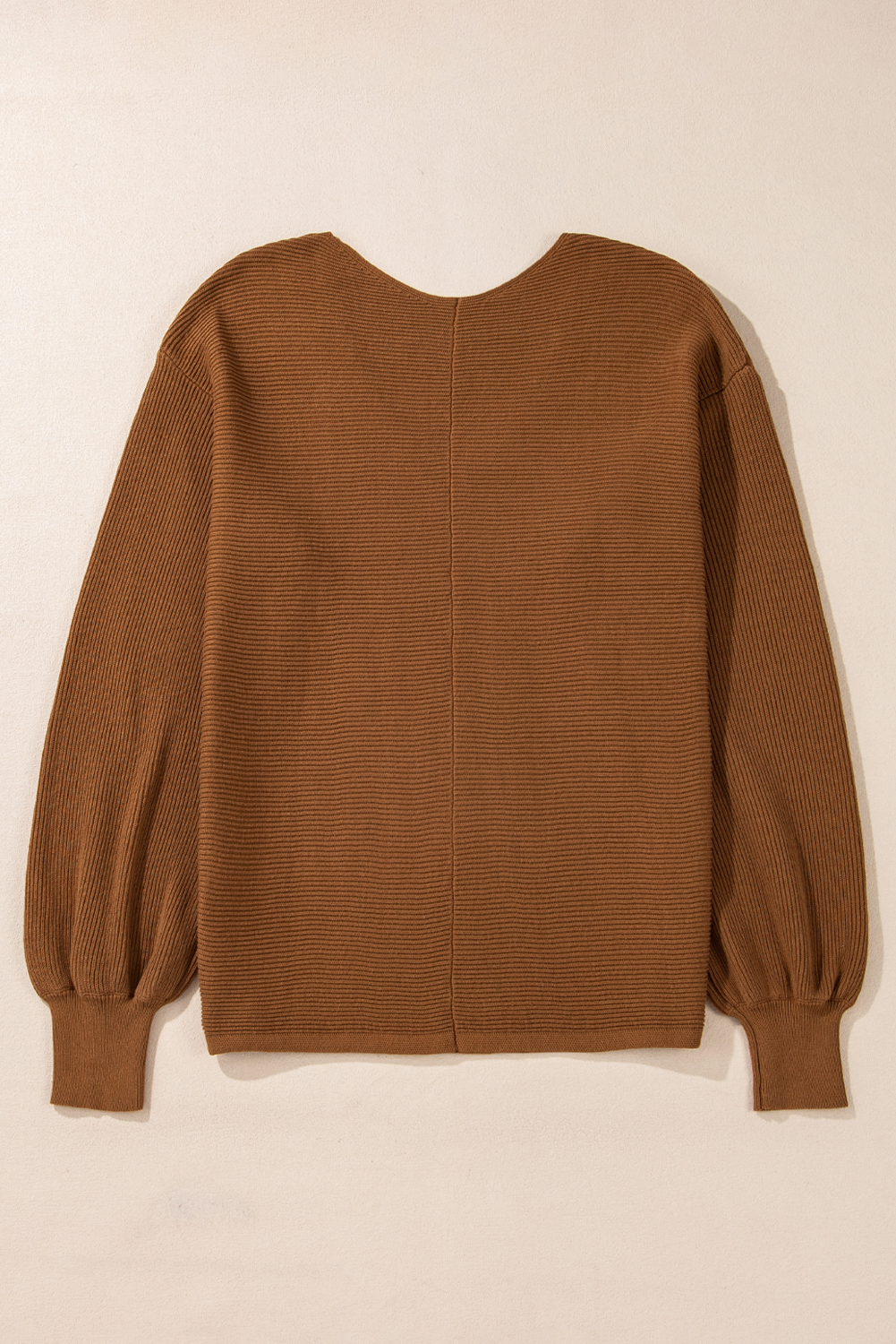 Women's Sweater, Camel Color, Ribbed Knit, Drop Sleeve, V Neck, Loose Fit, Cozy, Casual, Everyday Wear, Fall & Autumn, Trendy, Comfortable, Solid Color, Versatile Wardrobe Staple, Long Sleeve, Elegant Neckline, Chic Style - Detail View 8 Women's Sweater, Camel Color, Ribbed Knit, Drop Sleeve, V Neck, Loose Fit, Cozy, Casual, Everyday Wear, Fall & Autumn, Trendy, Comfortable, Solid Color, Versatile Wardrobe Staple, Long Sleeve, Elegant Neckline, Chic Style - Detail View 8