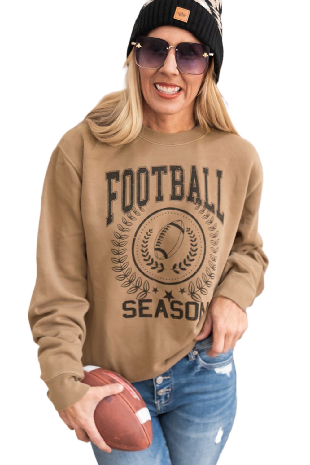 Game Day Khaki Rugby Graphic Sweatshirt for Women - Main View Game Day Khaki Rugby Graphic Sweatshirt for Women - Main View