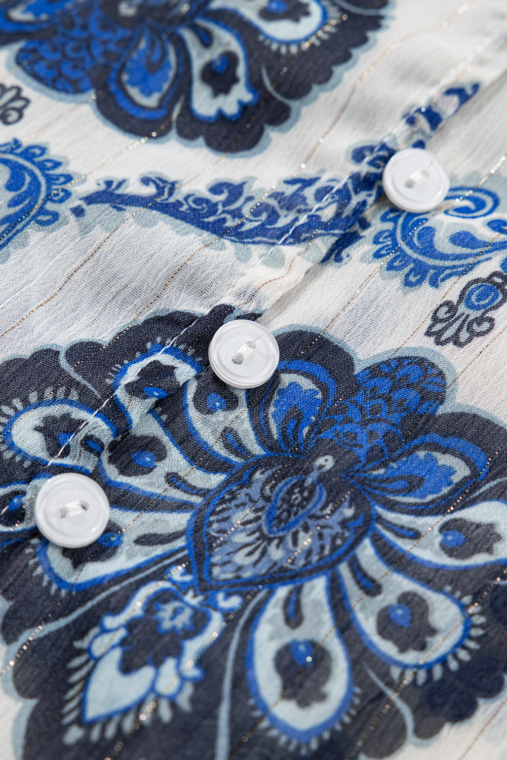 Elegant Blue Floral Printed Loose Fit Shirt with Button Front - Detail View 12 Elegant Blue Floral Printed Loose Fit Shirt with Button Front - Detail View 12