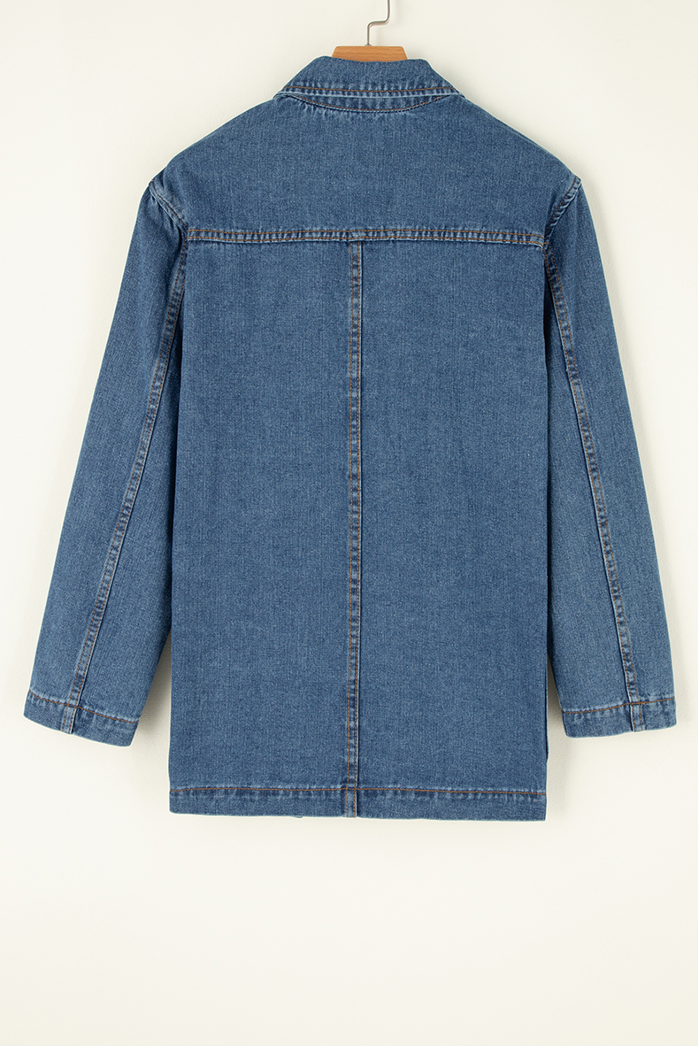 Stylish Women's Outerwear: Solid Color Denim Jacket with Functional Pockets - Detail View 8 Stylish Women's Outerwear: Solid Color Denim Jacket with Functional Pockets - Detail View 8