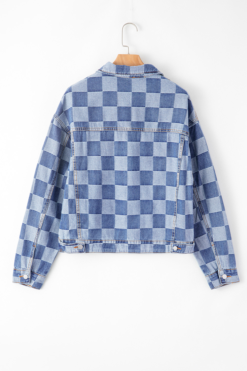 Unique Two-Tone Checkered Denim Jacket - Light Blue - Detail View 7 Unique Two-Tone Checkered Denim Jacket - Light Blue - Detail View 7