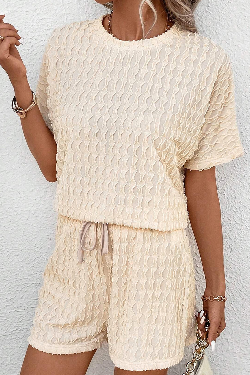 Women's Casual Summer Set, High Waist Shorts With Top - Detail View 3 Women's Casual Summer Set, High Waist Shorts With Top - Detail View 3