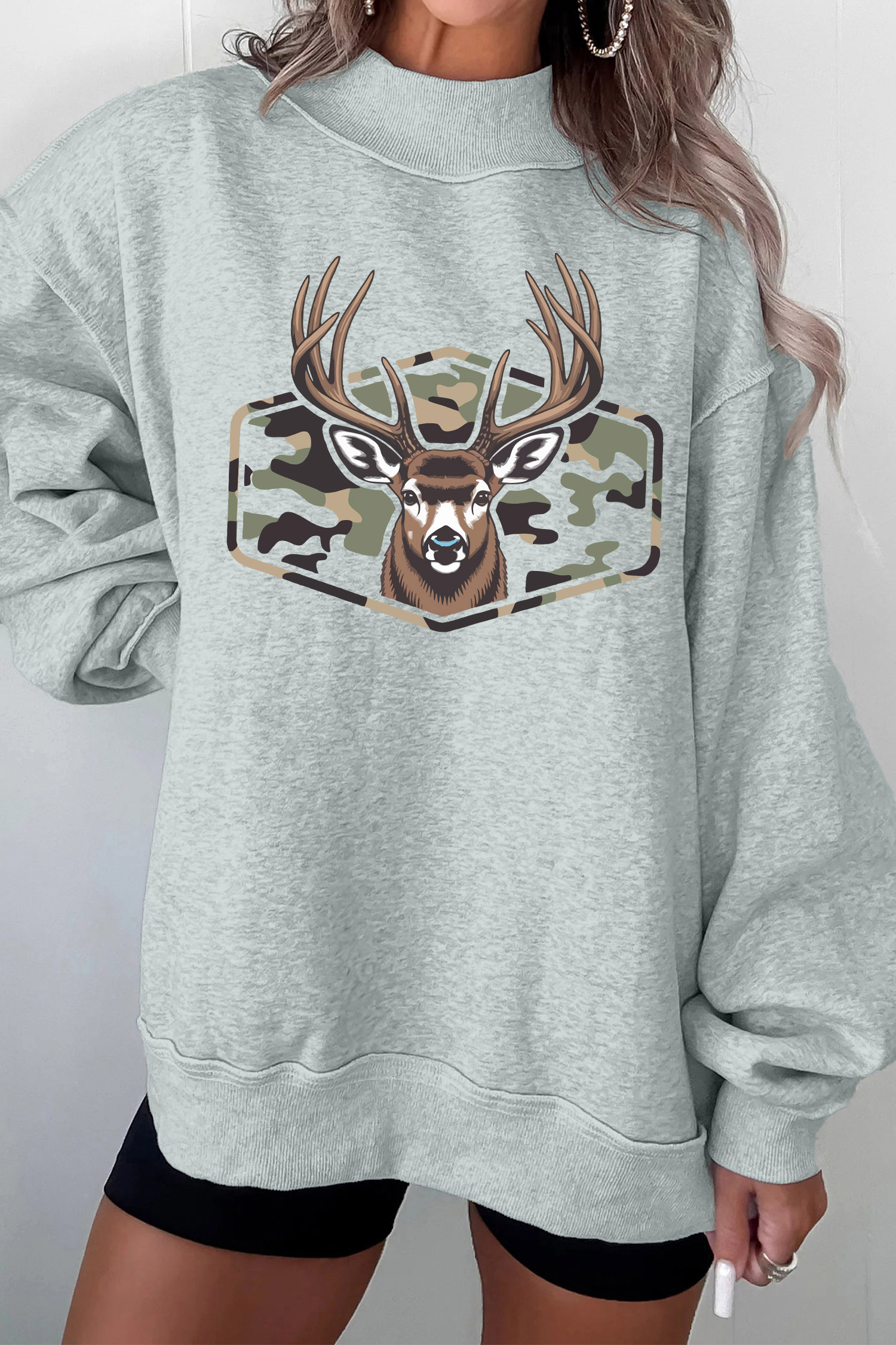Western Style Reindeer Sweater, Women's Long Sleeve Pullover - Detail View 3 Western Style Reindeer Sweater, Women's Long Sleeve Pullover - Detail View 3