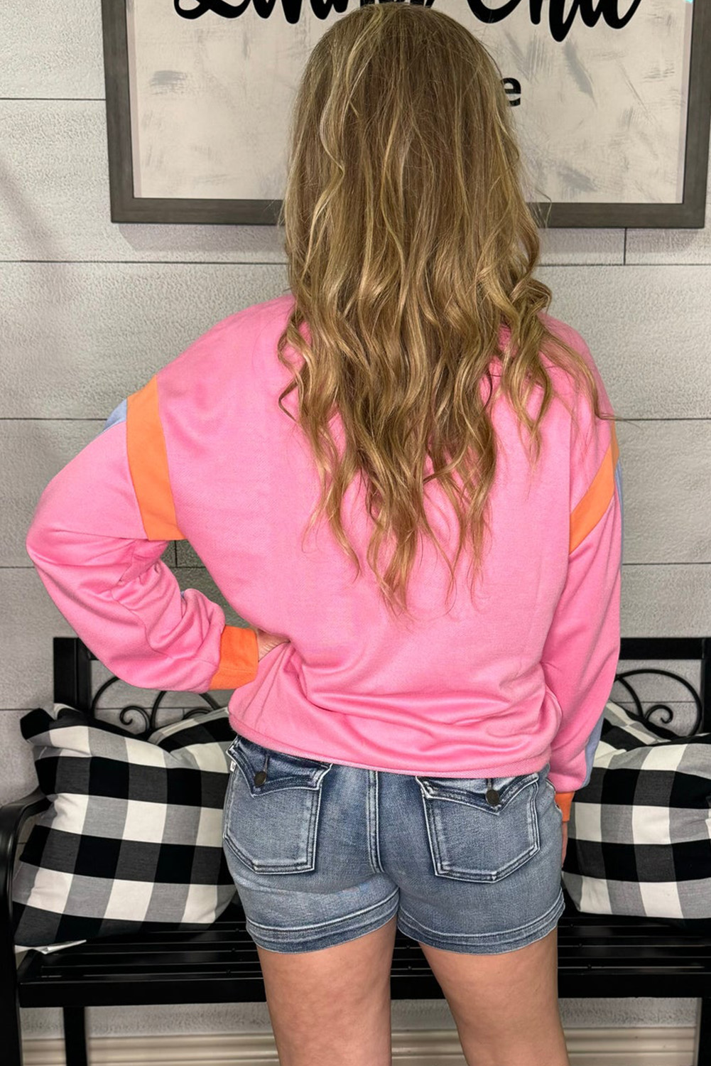 Comfortable and Stylish French Terry Top with Unique Colorblock Design - Perfect for Spring - Detail View 3 Comfortable and Stylish French Terry Top with Unique Colorblock Design - Perfect for Spring - Detail View 3