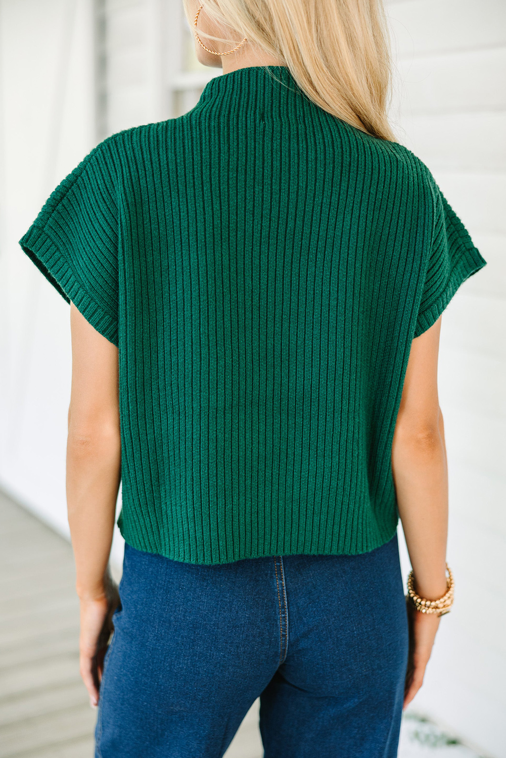 Green High Neck Knit Top, Comfortable Casual Pocket Sweater - Detail View 2 Green High Neck Knit Top, Comfortable Casual Pocket Sweater - Detail View 2