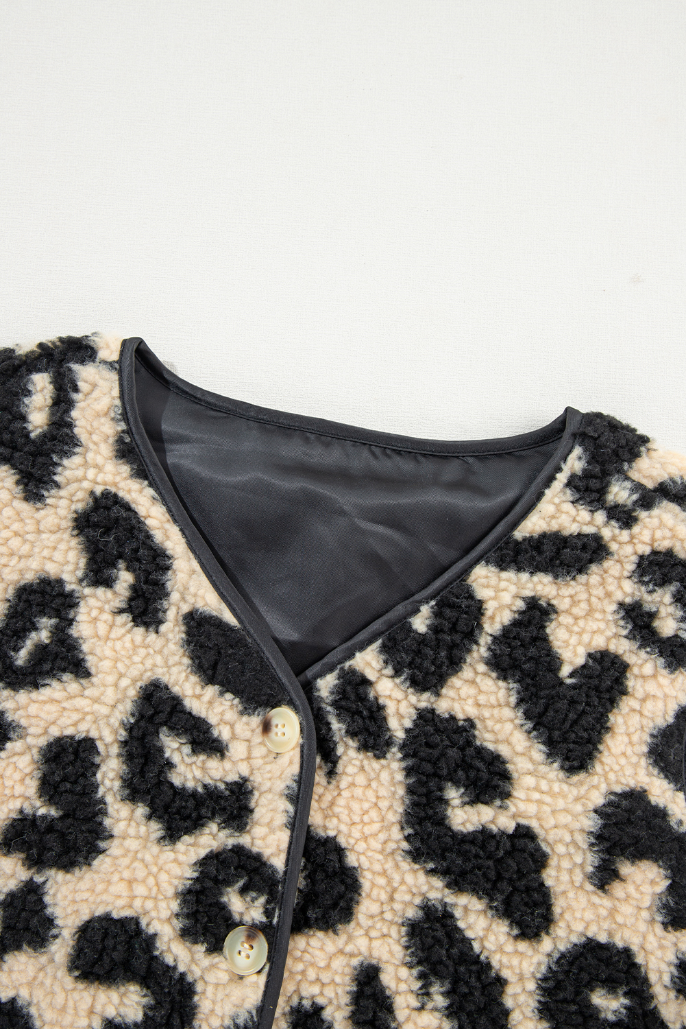 Women's Black Leopard Print Sherpa Vest Coat - Detail View 21 Women's Black Leopard Print Sherpa Vest Coat - Detail View 21