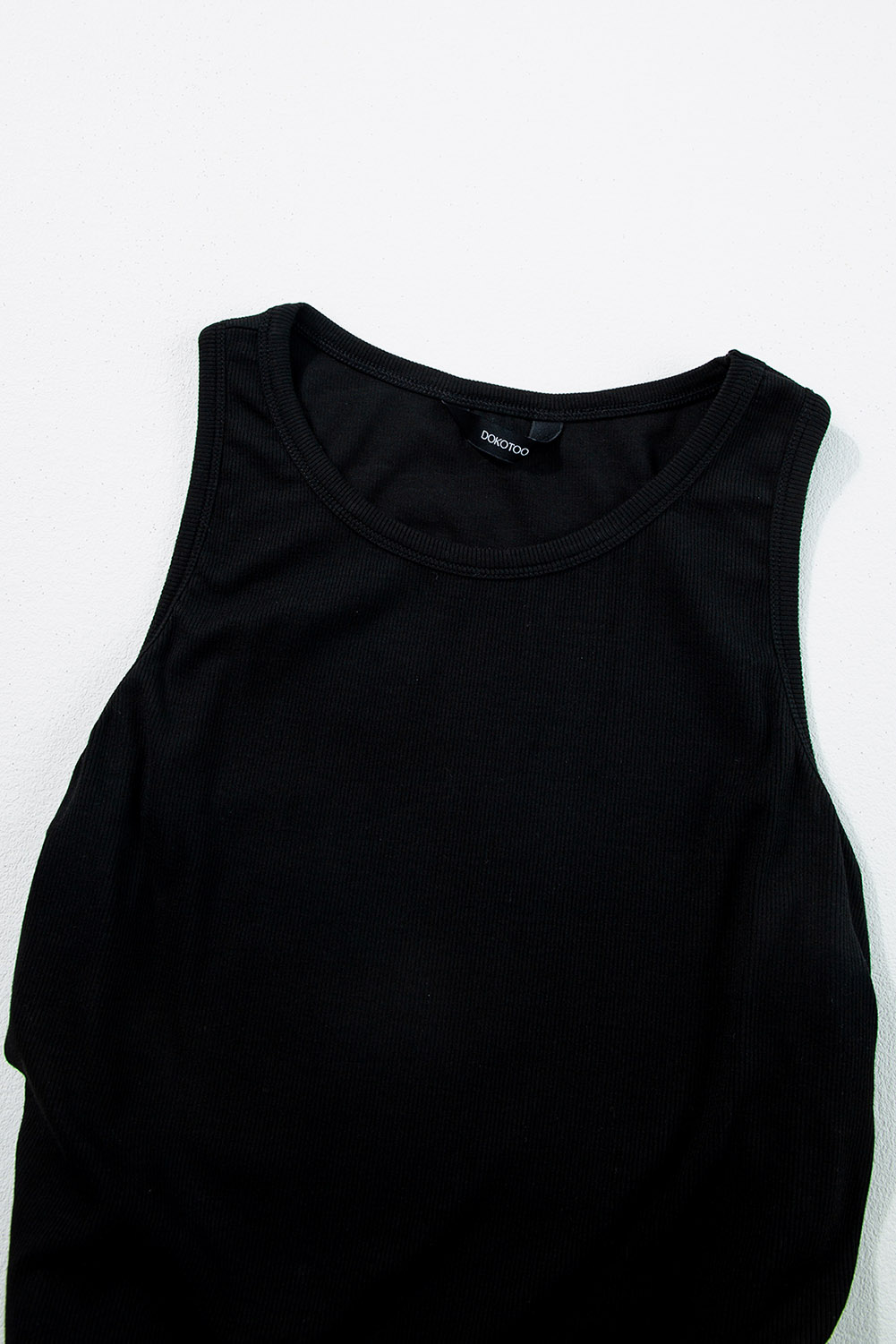 Sleeveless Ribbed Knit Tank, Women's Solid Black Daily Top - Detail View 9 Sleeveless Ribbed Knit Tank, Women's Solid Black Daily Top - Detail View 9