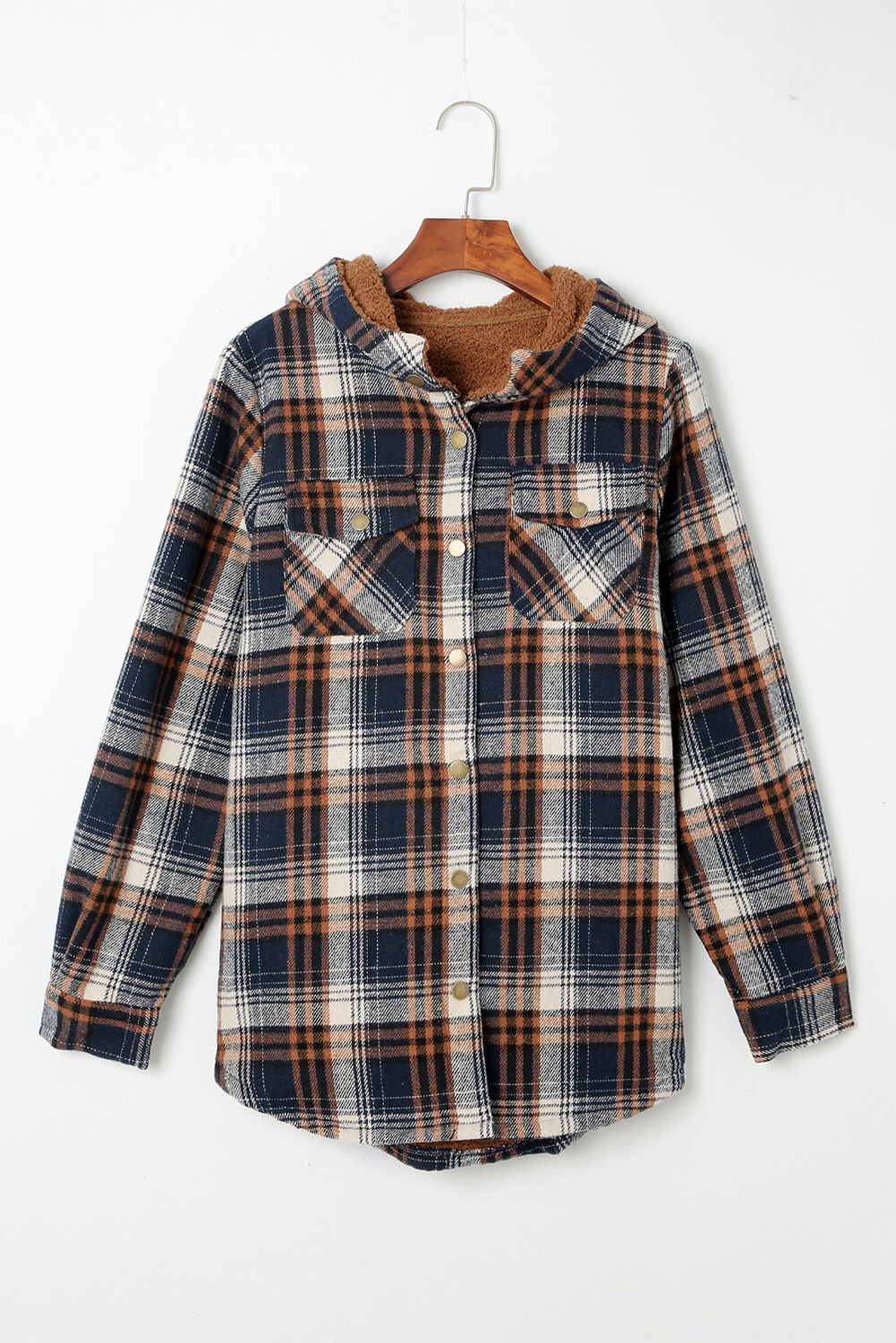 Casual Plaid Sherpa Lined Shacket, Warm Women's Outerwear - Detail View 6 Casual Plaid Sherpa Lined Shacket, Warm Women's Outerwear - Detail View 6