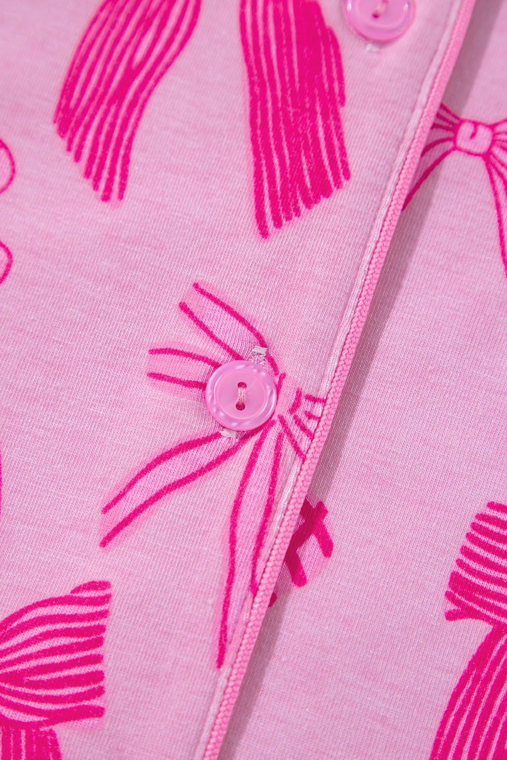 Women's Pink Bow Print Half Sleeve Shirt and Shorts Pajamas Set - Detail View 13 Women's Pink Bow Print Half Sleeve Shirt and Shorts Pajamas Set - Detail View 13