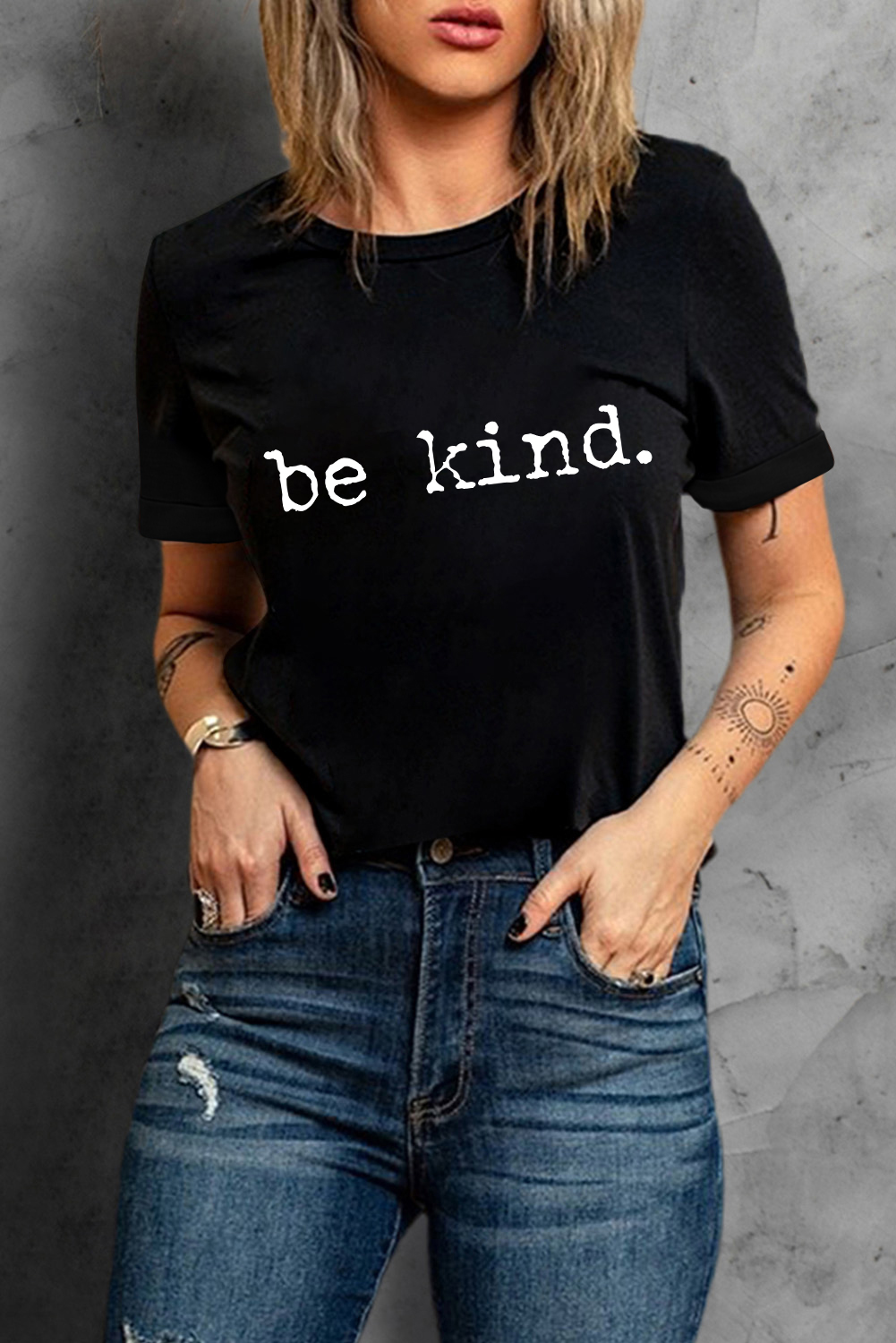 Women's Be Kind T Shirt, Casual Slogan Print Summer Top - Detail View 4 Women's Be Kind T Shirt, Casual Slogan Print Summer Top - Detail View 4