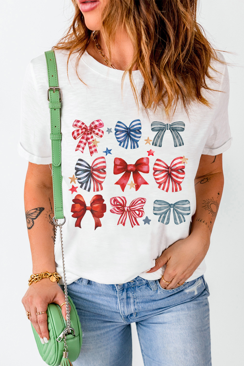 Women's Casual Patriotic Graphic Tee, Soft Round Neck Shirt - Detail View 3 Women's Casual Patriotic Graphic Tee, Soft Round Neck Shirt - Detail View 3