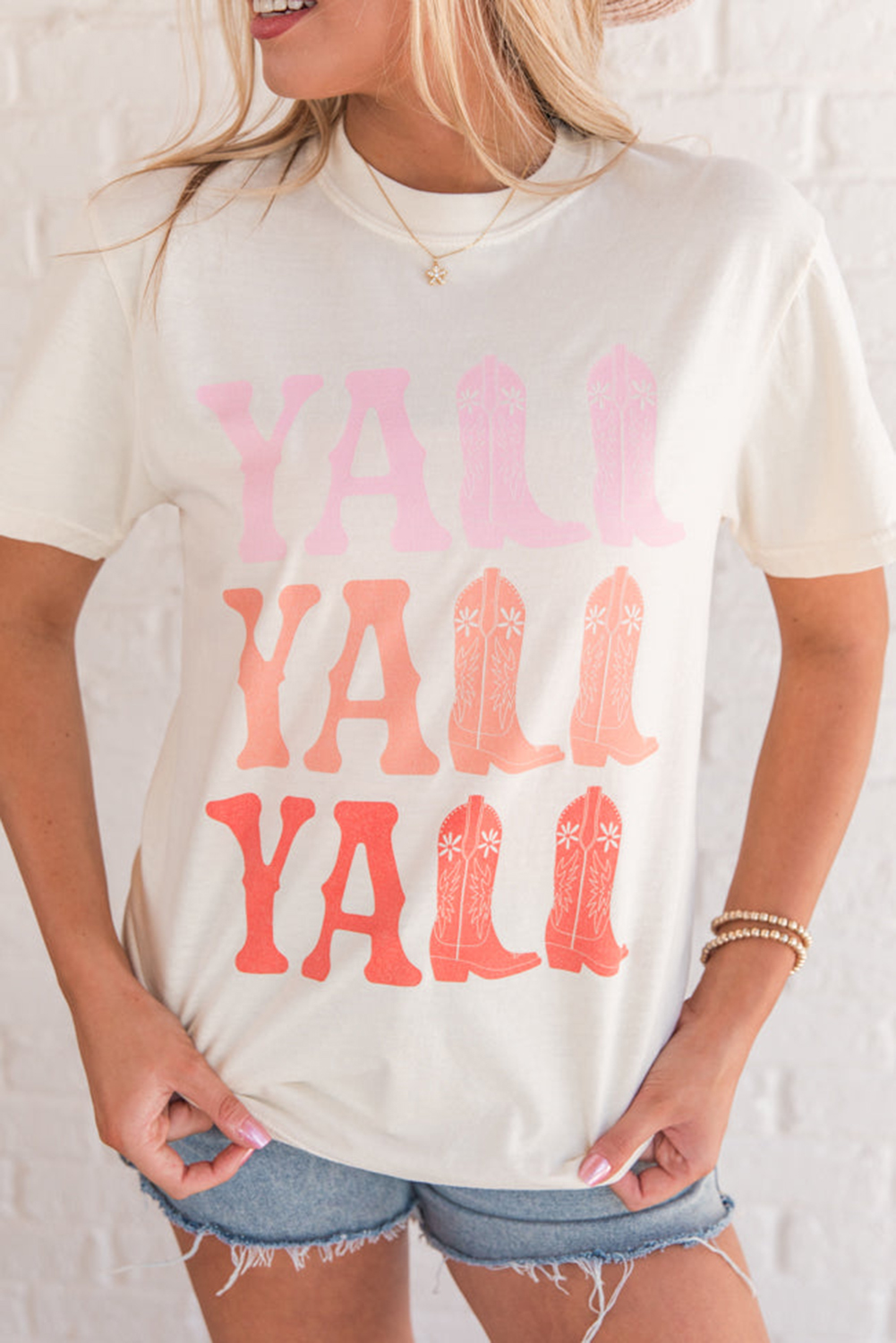 Casual Western Style Graphic Tee - White Crewneck T-Shirt - Detail View 2 Casual Western Style Graphic Tee - White Crewneck T-Shirt - Detail View 2