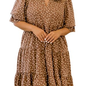 Women's Polka Dot Tiered Dress, Elegant V Neck Summer Casual - Main View