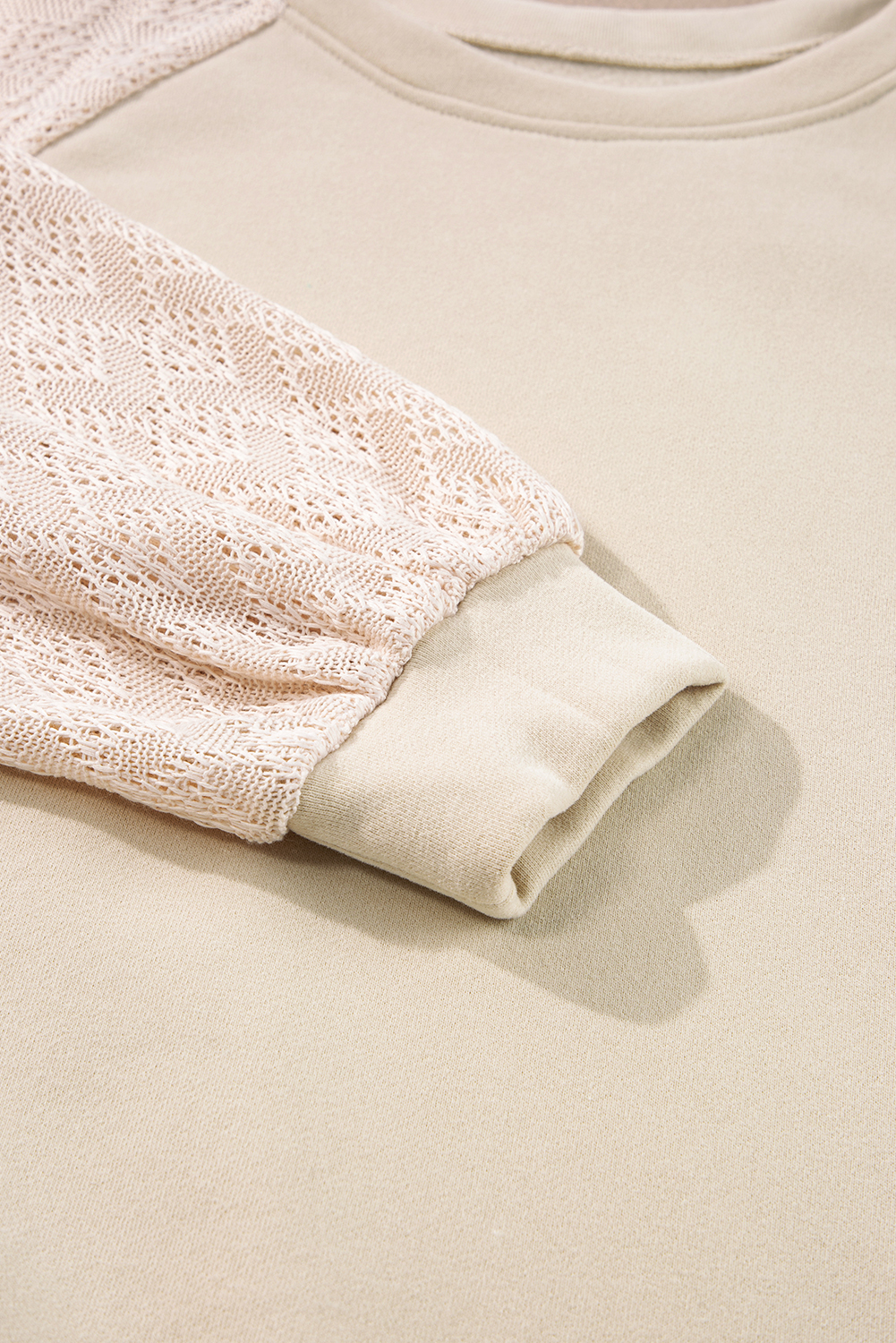 Women's Sweatshirt, Parchment, Eyelet Knit, Patchwork, Raglan Sleeve, Pullover Top, Casual, Stylish, Long Sleeve, Spring Season, Round Neck, Modern Style, Solid Color, Best Sellers, Tops, Sweatshirts & Hoodies - Detail View 10 Women's Sweatshirt, Parchment, Eyelet Knit, Patchwork, Raglan Sleeve, Pullover Top, Casual, Stylish, Long Sleeve, Spring Season, Round Neck, Modern Style, Solid Color, Best Sellers, Tops, Sweatshirts & Hoodies - Detail View 10