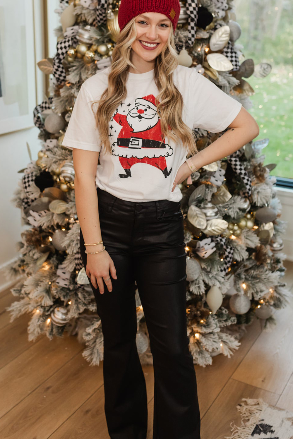 Women's T-Shirt, White, Father Christmas, Graphic Tee, Casual, Holiday Wear, Short Sleeve, Crew Neck, Comfortable, Christmas Print, Relaxed Fit, Summer Style, Graphic Tees, Daily Wear, Fun Outfit - Detail View 8 Women's T-Shirt, White, Father Christmas, Graphic Tee, Casual, Holiday Wear, Short Sleeve, Crew Neck, Comfortable, Christmas Print, Relaxed Fit, Summer Style, Graphic Tees, Daily Wear, Fun Outfit - Detail View 8