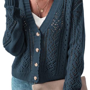 Women's Real Teal Open Knit Drop Shoulder Sweater Cardigan - Main View
