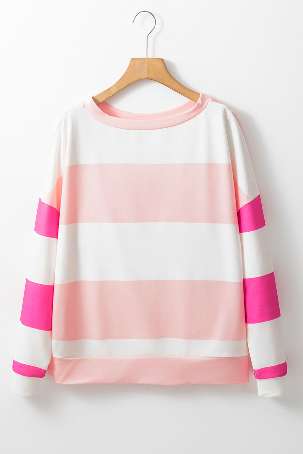 Light Pink Colorblock Striped Drop Shoulder Long Sleeve Top - Detail View 6 Light Pink Colorblock Striped Drop Shoulder Long Sleeve Top - Detail View 6