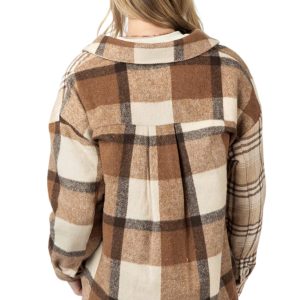Women's Light French Beige Flannel Plaid Double Flap Pocket Shacket - Main View