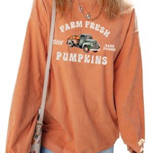 Women's Farm Fresh Pumpkin Sweatshirt, Ribbed Fall Pullover - Main View