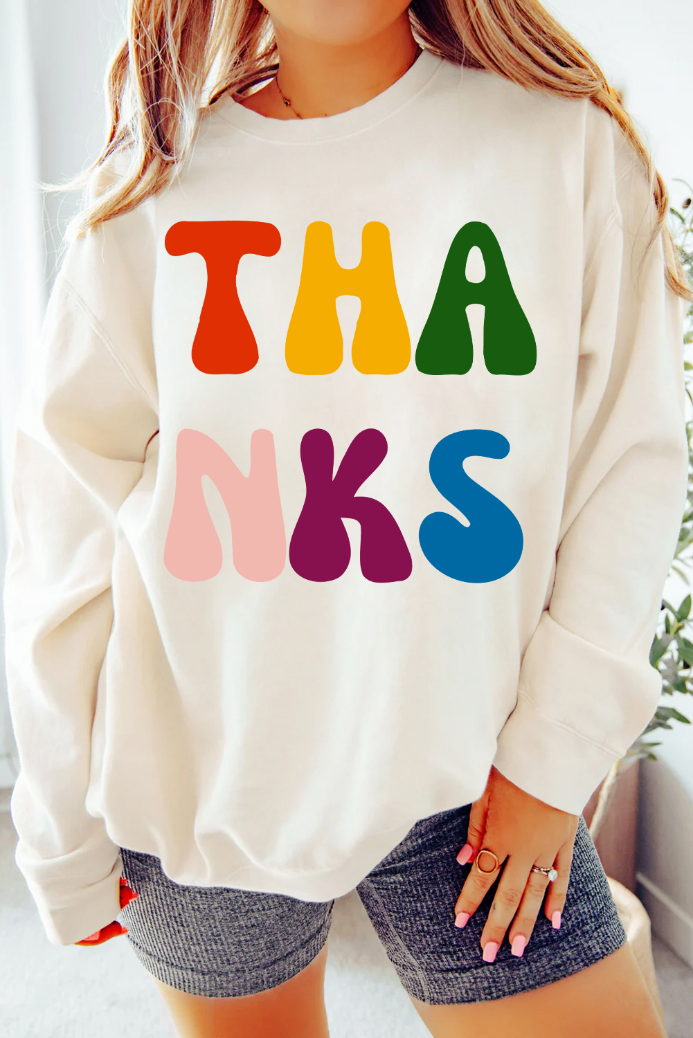 Women's Sweatshirt, Beige Sweatshirt, Graphic Sweatshirt, Crewneck, Drop Shoulder, Thanksgiving Style, Casual Wear, Loose Fit, Comfortable, Cozy, Letter Print, Daily Wear, Long Sleeve, Shift Silhouette, Trendy Design - Detail View 4 Women's Sweatshirt, Beige Sweatshirt, Graphic Sweatshirt, Crewneck, Drop Shoulder, Thanksgiving Style, Casual Wear, Loose Fit, Comfortable, Cozy, Letter Print, Daily Wear, Long Sleeve, Shift Silhouette, Trendy Design - Detail View 4