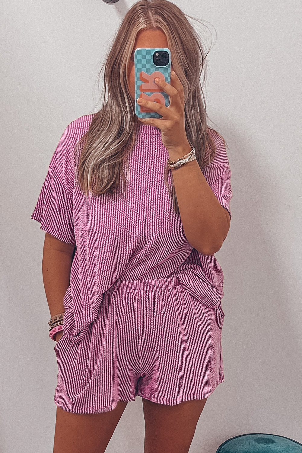 Women's Ribbed Knit Loungewear Set, Casual Summer Two Piece - Detail View 10 Women's Ribbed Knit Loungewear Set, Casual Summer Two Piece - Detail View 10